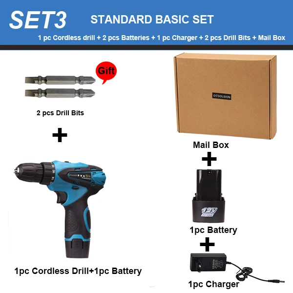 12V электрические инструменты 1,5 Ah литий-ионная на батареях шуруповёрт 18+ 1 крутящий момент Беспроводная электрическая дрель для сверления в керамическом дереве - Цвет: SET3 (2 pcs battery)