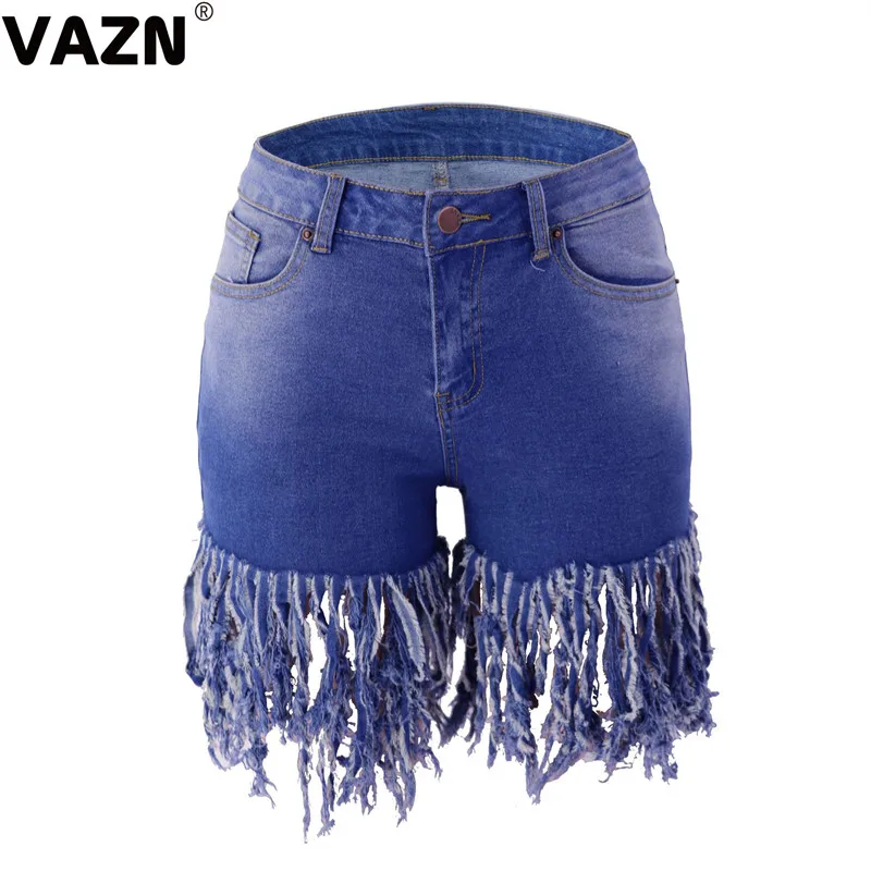 deep blue VAZN,, короткие джинсы деним, для снижения возраста, популярные, с кисточками, необычные, умные, сексуальные, модные, синие, с высокой талией, женские облегающие джинсы, короткие штаны - Цвет: deep blue