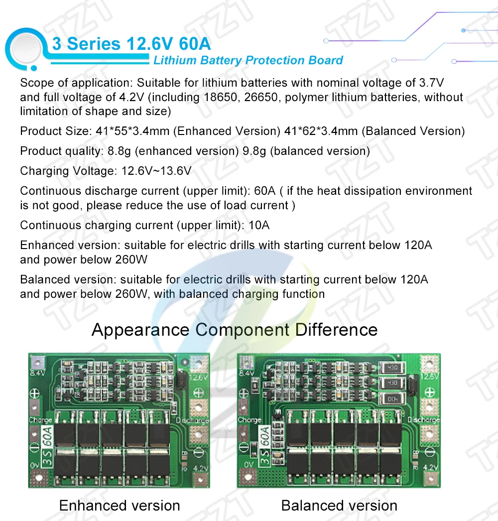 3 S/4S 40A 60A литий-ионный аккумулятор Защитная плата 18650 BMS для электродвигателя 11,1 V 12,6 V/14,8 V 16,8 V