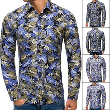Мужская рубашка с длинными рукавами и цветочным принтом, рубашка для отдыха, размер Cs59