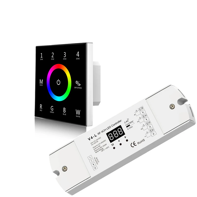 Светодиодный контроллер RGBW 100 V-240 V вход 4 зоны 2,4 GHz RF беспроводной пульт дистанционного управления T14 сенсорная настенная панель и беспроводной приемник V4-L - Цвет: T14B V4-L