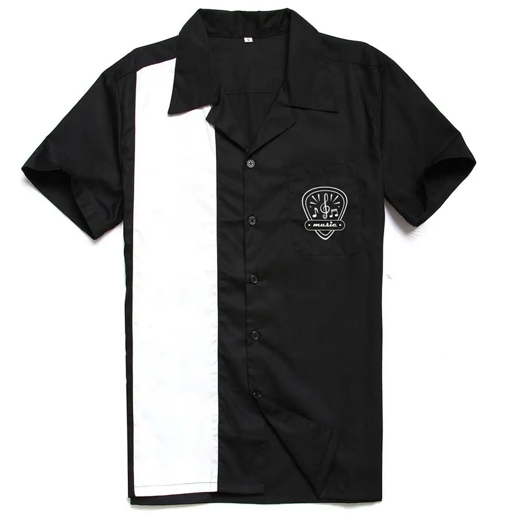 ST126-music SISHION L-3XL размера плюс Мужская рубашка ST126 короткий рукав черный красный рокабилли Боулинг Хлопок повседневные рубашки для мужчин camisa masculina - Цвет: ST126-music