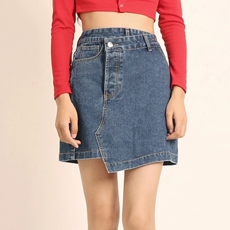 HYH Haoyihui New Fashion Simple Casual Solid Color Crossbody Asymmetric Denim Half-length Straight Skirt