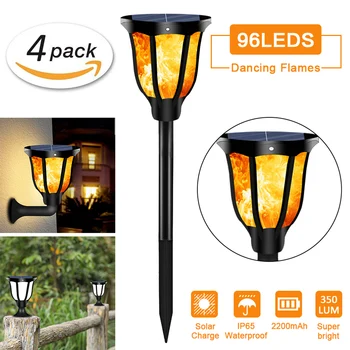 

3-in-1 96LED Solar Light For Garden Decoration Wall Light Balcony Path Yard Flickering Flame Solar Lamp Outdoor Indoor Lighting