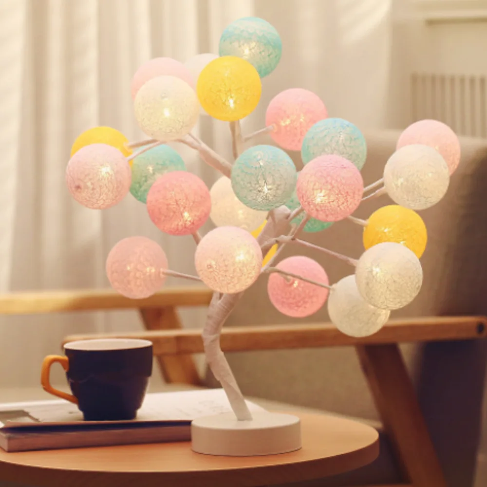 Bola de Algodão Lâmpada da Árvore Luzes do Quarto Criativo Rattan Bola Sala Estar Decorações Lâmpada Mesa Presente Aniversário Luz Led 4 rattan bola luz led luzes do quarto