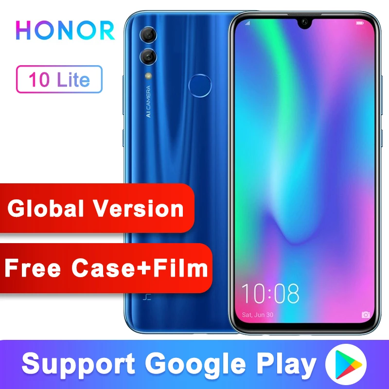 Глобальная версия Honor 10 Lite мобильный телефон Android 9,0 6,21 "FHD 2340X1080 шрифт 24MP AI камера отпечатков пальцев 710 Восьмиядерный