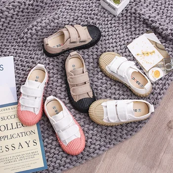 

Autumn 2019 New Kids Sneakers Boys Canvas Shoes Baby Girl Pink Shoes Hook Loop Mixed Colors Anti-slip Children Casual Shoes