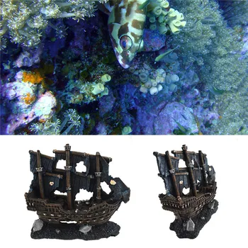 

Fish Tank Shipwreck Rockery Fishing Boat Simulation Broken Boat Landscaping Shelter House Resin Crafts Aquarium Decorations