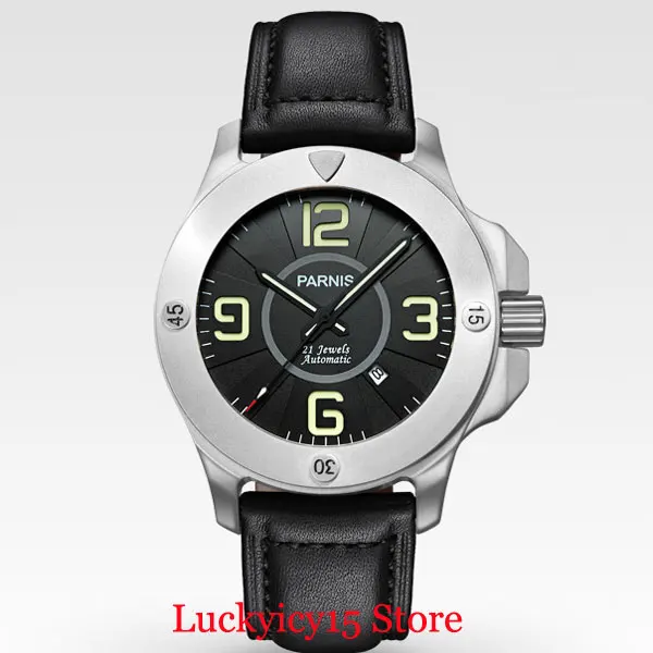 2 Model Dress Round Stainless Steel Men's Watch 47mm Case Sapphire Glass Auto Date Sapphire Crystal Leather Strap Luminous Marks