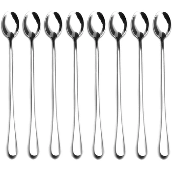 

9-Inch Long Handle Stirring Spoon,Soup Spoon, Ice Tea Coffee Spoon, Stainless Steel Cocktail Mixing Spoons - Set of 8
