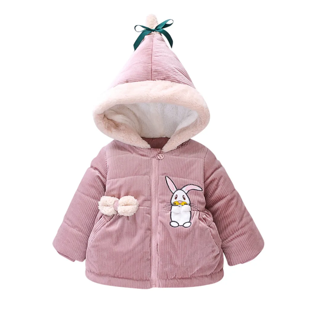 

2019 Baby Winter Coats Rabbit Print Cute Hooded Newborn Infant Baby Girls Coat Jacket WarmPlush Long Sleeve Outwear Coat