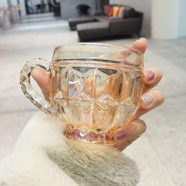 Wudruncy Vintage Embossed Sun Glass Coffee Mugs Lead-free Heat-resistant  Milk Oatmeal Water Cups Beaded Office Drinking Glasses
