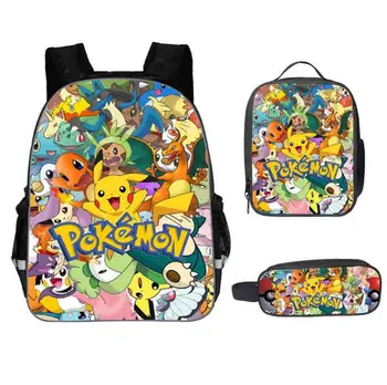 

New Pokemon Go School Bag for Teenager Boys Girls Kids Personized Schoolbag 3pcs sets Supplier Children Hot Game Backpack