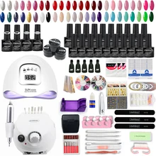 Набор для ногтей, 20 видов лака для ногтей, набор с гелем для наращивания ногтей, 35000 об/мин, машинка для сверления ногтей, лампа для ногтей, акриловый набор, инструмент для ногтей