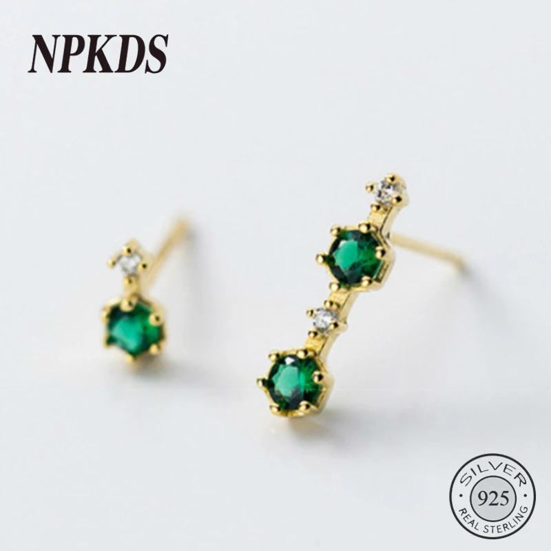 

New Arrival 925 Sterling Silver Asymmetric Emerald Stud Earrings Simple Fashionable Green Zircon Earrings for Women Fine Jewelry