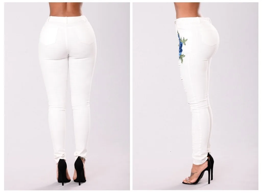 Dilusoo Для женщин Embroiderey джинсы брюки отверстия джинсовые узкие брюки Для женщин Повседневное 4 сезона джинсы женские эластичные рваные брюки
