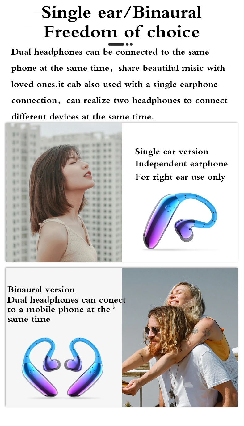 Новинка, D08, настоящая беспроводная Bluetooth гарнитура 5,0, одно ухо, движение, двойное подвижное кольцо, ушной крючок для xiaomi redmi iphone