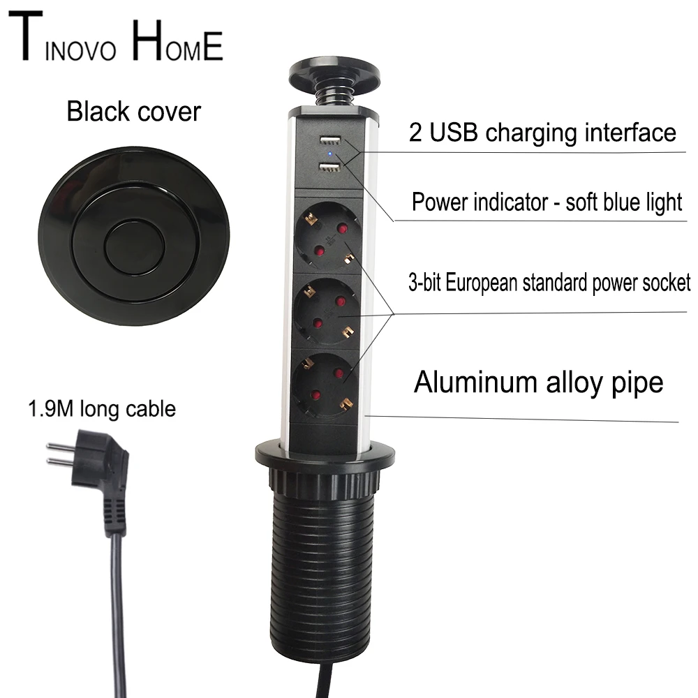 Выдвижная розетка Настольная с вилкой европейского стандарта кухонная из