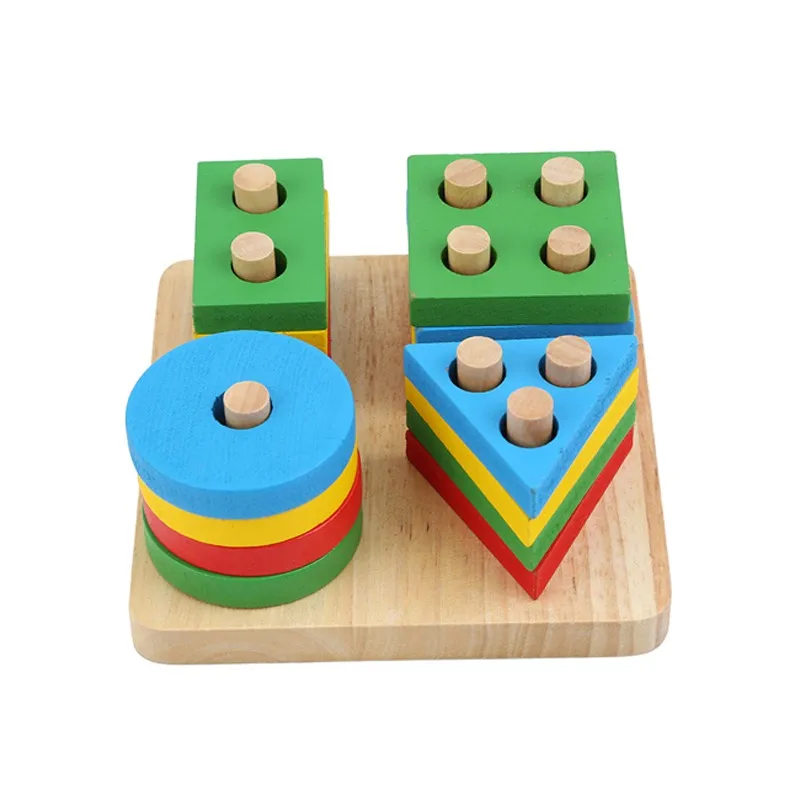 Детские игрушки, развивающие деревянные геометрические сортировочные доски, Монтессори, детские развивающие игрушки, строительные головоломки, детский подарок SA881855 - Цвет: Four-column wood