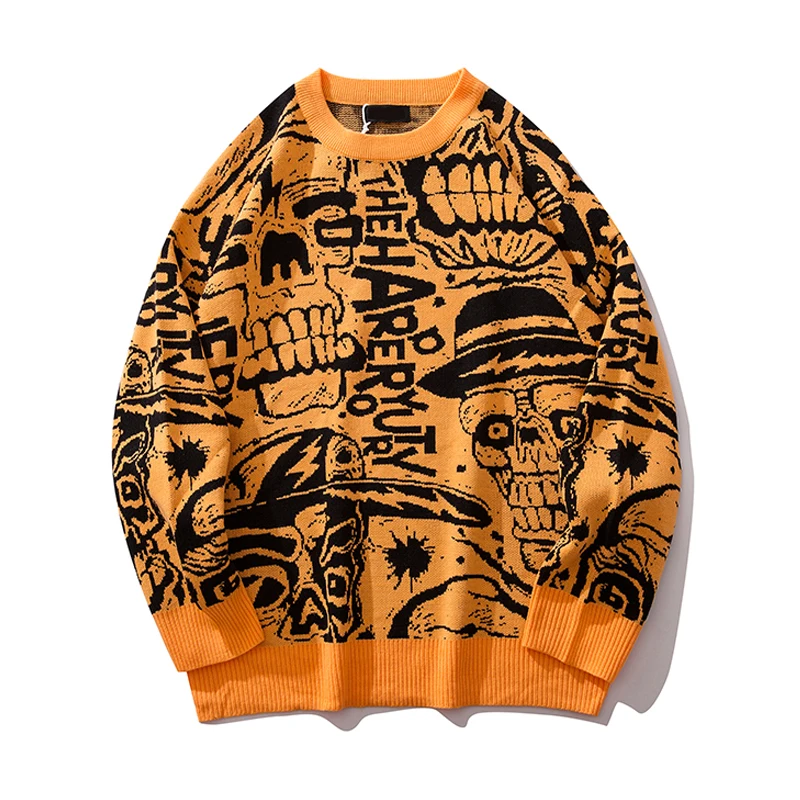 

Orange Sweater Harajuku Oversize Streetwear Men/Women Hip Hop Knitted Sweater Pullover 2019 Autumn Winter Sweaters Street Style
