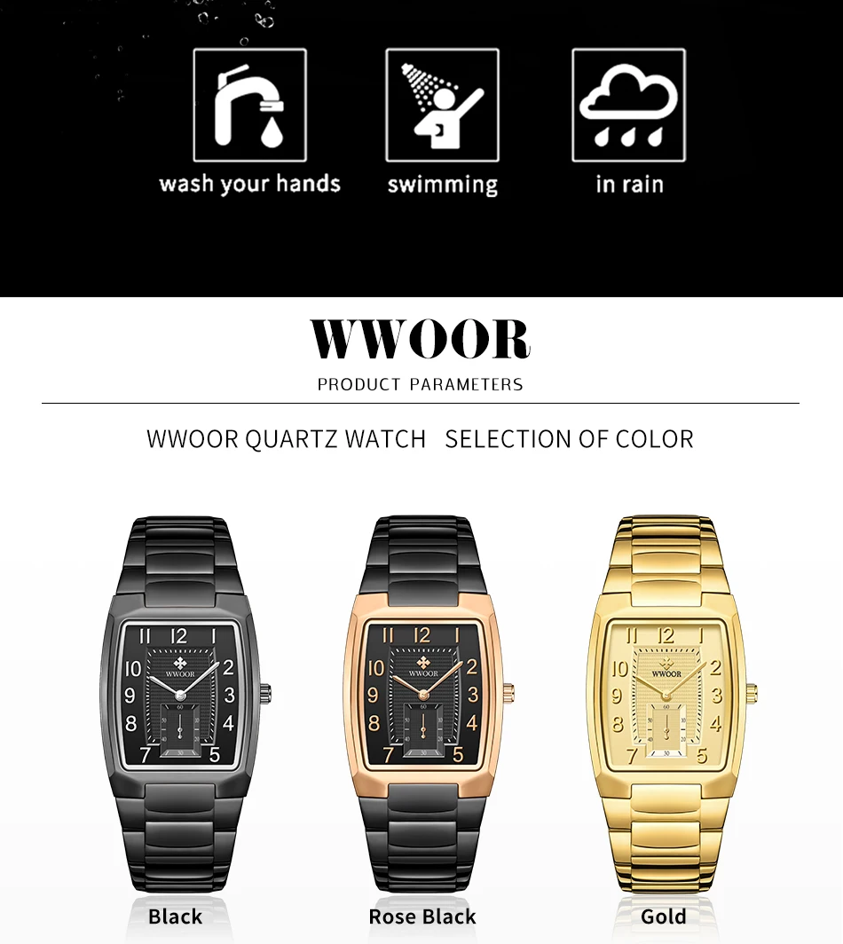 WWOOR Top Brand Luxury Fashion Stop Watches Mens 30ATM Waterproof Square Clock Casual Watch Mens Quartz Wrist Watch Reloj Hombre WWOOR Top Brand Luxury Fashion Stop Watches Mens 30ATM Waterproof Square Clock Casual Watch Mens Quartz Wrist Watch Reloj Hombre