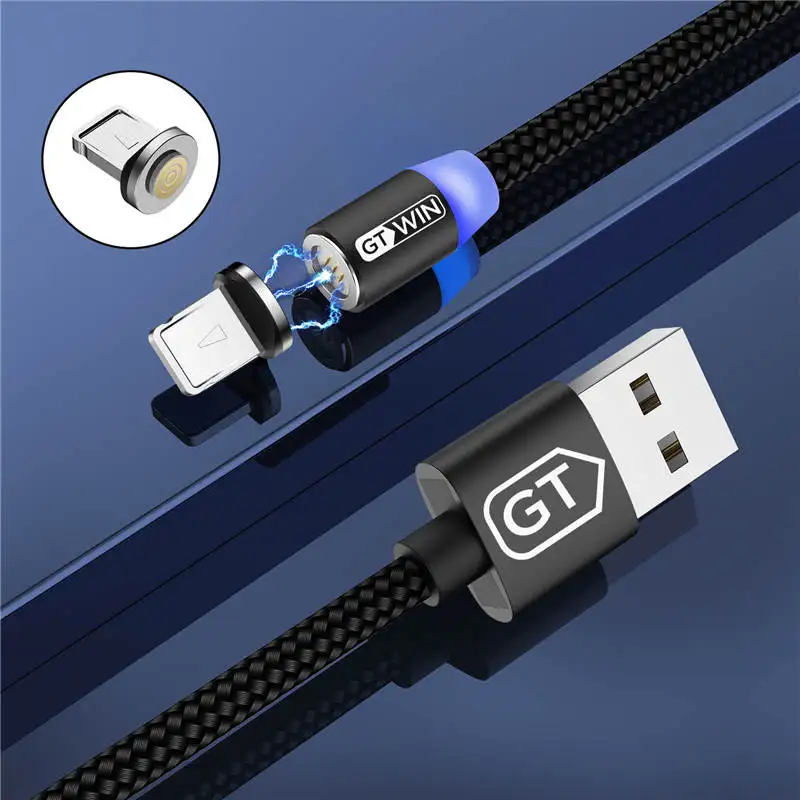 GTWIN 3A Магнитный usb type-C кабель для huawei samsung зарядный Магнитный кабель Micro USB шнур для мобильного телефона провод для iPhone - Цвет: Black iOS Cable