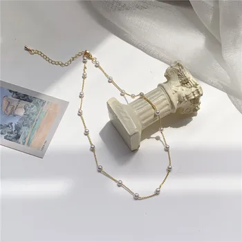 

Gold Dainty Simulated Pearls Threader Minimalist Necklaces for Women Elegant Faux Pearl Chokers Collares de Moda
