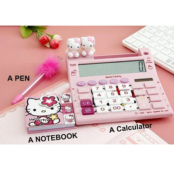 

Cute Cartoon 3d Pink Kitty Desktop Solar Dual Power Calculator 12 Digital Kawaii Calculator For School Office With Notepad Hello