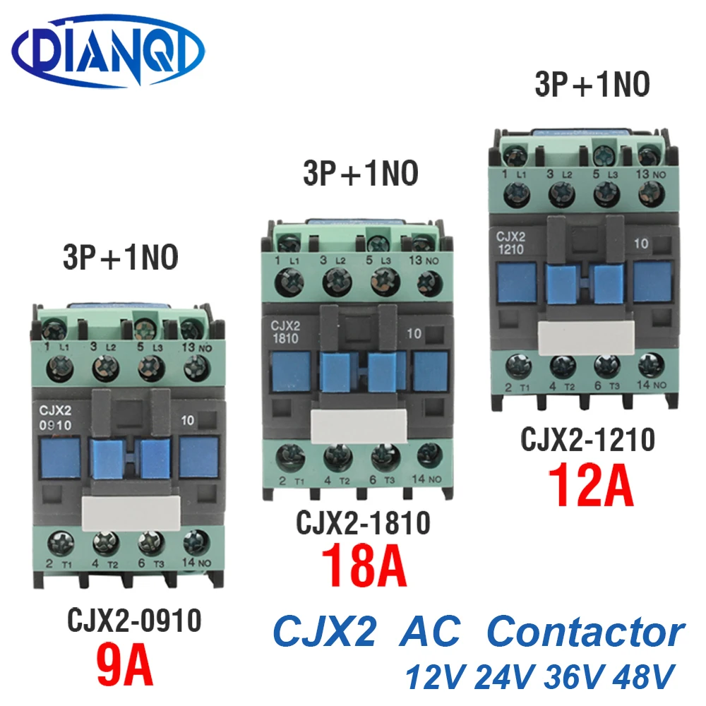 12 В 24 в 36 в 48 в CJX2-0910 1210 1810 LC1-D контактор переменного тока 9A12A18A DinRail установлен 3P+ 1NO использование с Поплавковым выключателем реле стартера двигателя