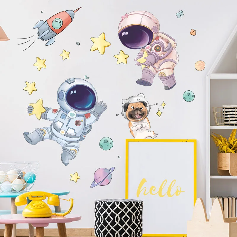 Simpatico Cielo Stellato Adesivo Decorazione Camera Dei Bambini Sfondo Carta Da Parati Autoadesiva Astronauta Razzo Stella Adesivo Murale Stellato