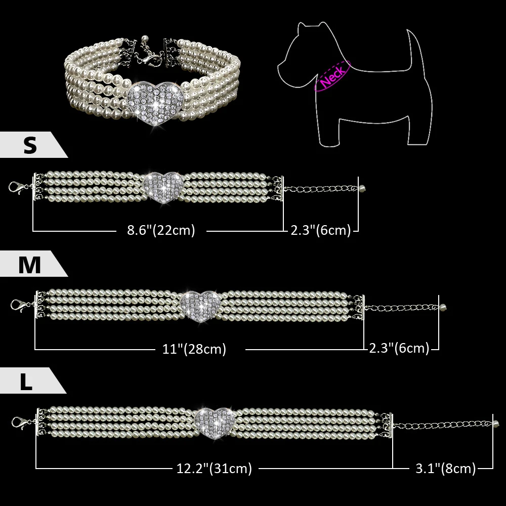 Щенок, собака, животные, четыре ряда, жемчужное ожерелье, воротник, блестящий в форме сердца со стразами, кулон, кошачий ошейник, ювелирные изделия, товары для животных D40