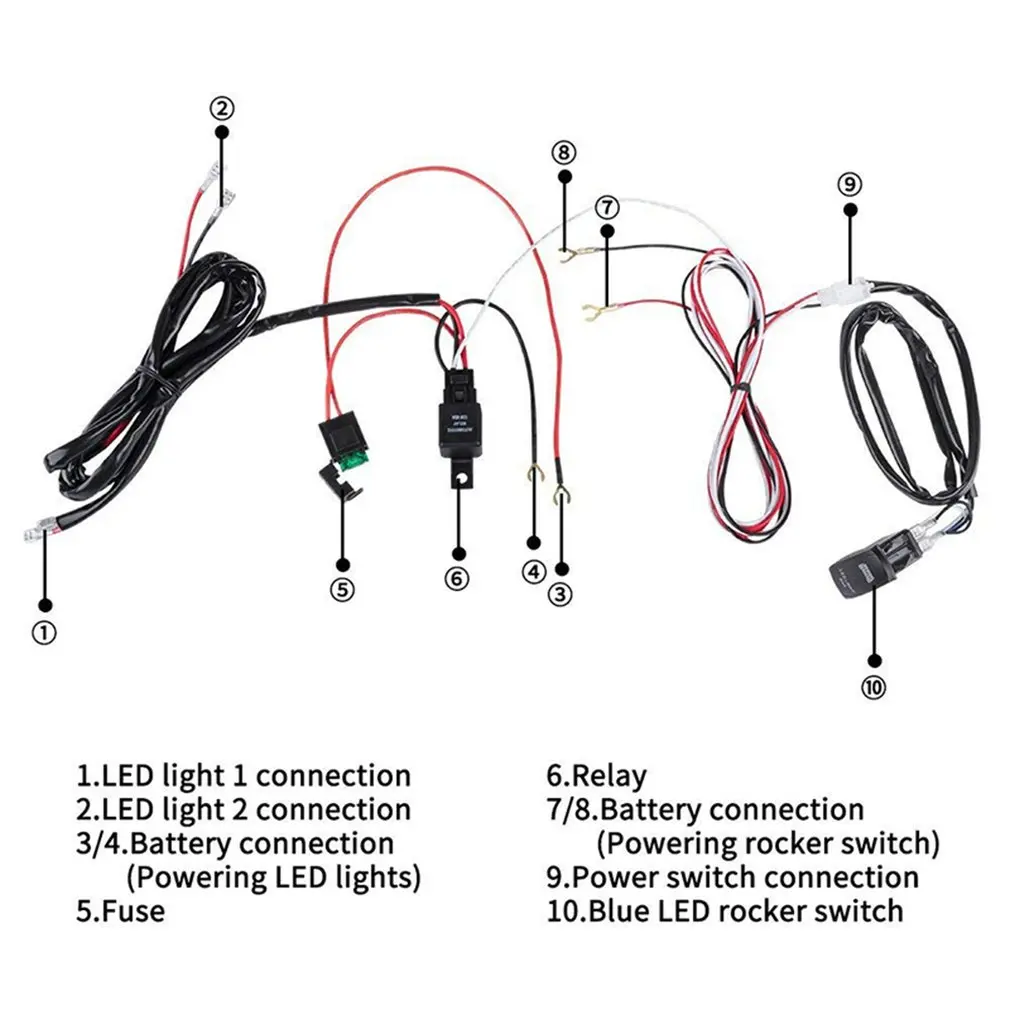 Автомобильный противотуманный светильник 12 В/40 А, жгут проводов, вкл/выкл, светодиодный светильник, переключатель для бездорожья, точечный светильник, комплект реле с переключателем