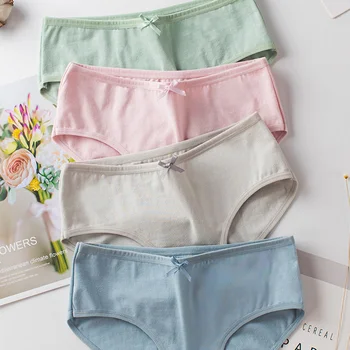 

Women Casual Cotton Panties Mid-rise Bow-knot Panties Solid Cotton Cute Elastic Briefs Girls Intimate Bag Hip breathable Panties