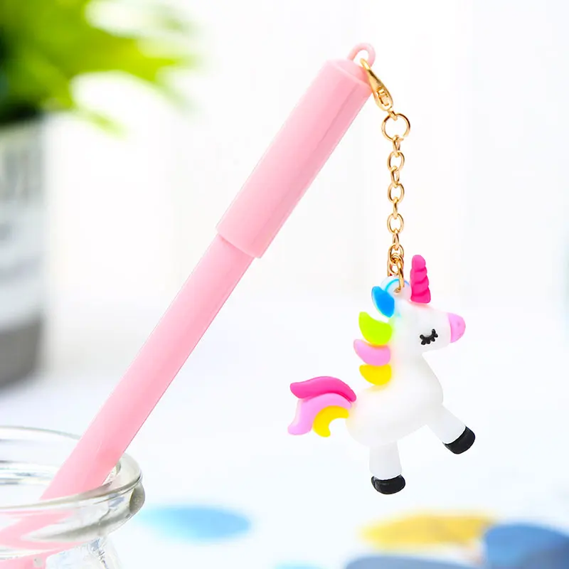 pink unicorn Kawai японская панда гитара Единорог розовая подвеска "Пантера" гелевая ручка Kawaii фрукты Луна металлические ручки для письма школьные товары - Цвет: pink unicorn