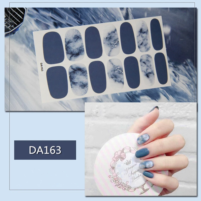 14tips/sheet Glitter Gradient Smudged Nail Polish Stickers Pre Designed DIY Wraps Full Cover Self-adhesive Sticker Tips Manicure - Цвет: DA163