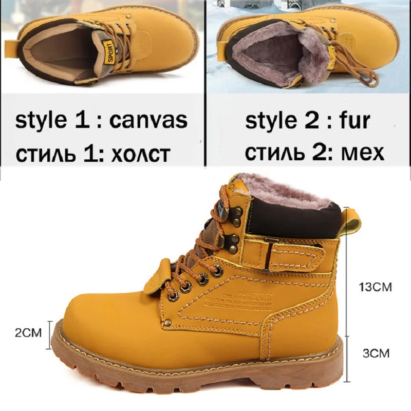 Men's Winter Snow Boots With Fur Rubber Ankle Boots Cow Split Leather Shoes High Quality Men Outdoor Work Shoe Plus Size 46 safety shoes men shoes