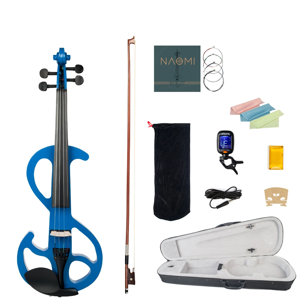 

Electric Violin 4/4 Solidwood Set w/ Violin Case+Brazilwood Bow+Rosin+Audio Cable+Tuner+Rosin+Maple Bridge Blue Silent Violin