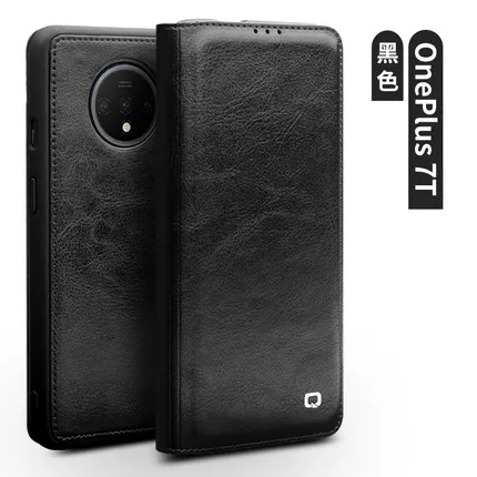 Черный QIALINO, деловой откидной Чехол для Oneplus 7T Pro из натуральной коровьей кожи, чехол для телефона Oneplus 7T 7 TPro, тонкая защитная сумка - Цвет: Черный