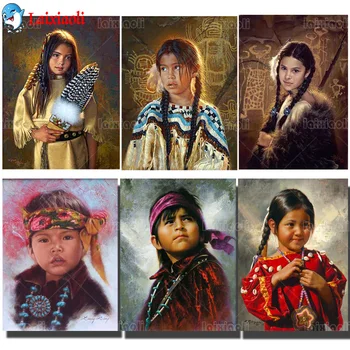 

new arrival American Natives Indian little girl and boy 5D DIY Diamond Painting Cross Stitch Embroidery full Square round Mosaic