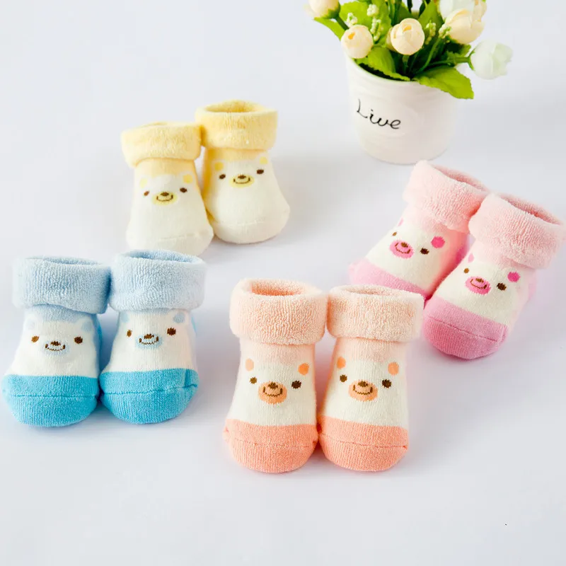 

New Style Baby Socks Korean-style Cartoon Bear Terry Socks Wholesale Boneless Seam Head Socks Infant Warm-keeping Socks