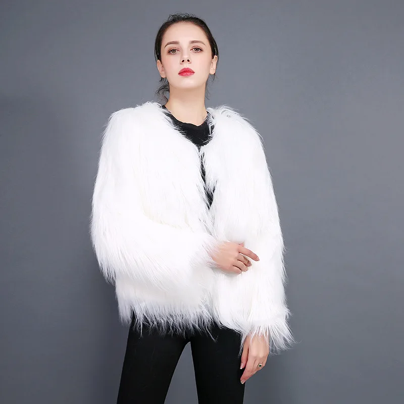 JULY'S SONG Women Faux Fur Coat Vest Autumn winter Long Sleeves White Outerwear Hairy Fluffy Ladies Fashion Overcoat | Женская