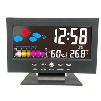 

LED Temperature Humidity Meter Clock Digital Display Weather Forecast Calendar Alarm HFing