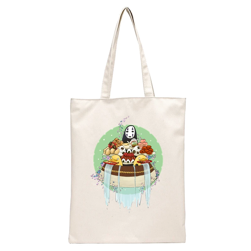 Spirited Away Faceless  Print Reusable Shopping Bag Women Canvas Tote Bags Printing Eco Bag Cartoon Shopper Shoulder Bags