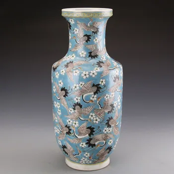 

ANTIQUE PASTEL PORCELAIN VASE WITH CRANE AND CLOUD PATTERN JINGDEZHEN PORCELAIN COLLECTION ANTIQUE DECORATION