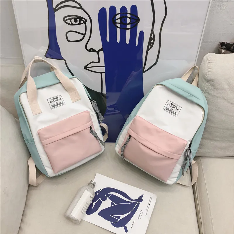 New Arrival Nylon Waterproof Backpack Large Capacity Fangyuan Two-Fashion Stitching Color Outdoor Students