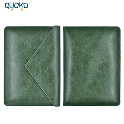 Premium Microfiber Leather Laptop Sleeve with Dual Pockets - Envelope Style - 10 - 11 inch (Glossy Green)