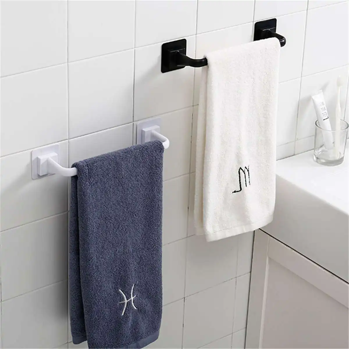 

2PCS Punch-free Bathroom Towel Racks Long Short Towel Bar Suction Cup Wall-Mounted Storage Rack Holder Kitchen Bathroom Hardware