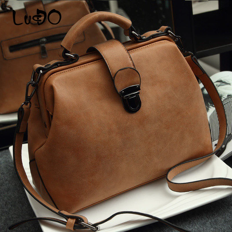 Women Shoulder Bag Fashion New Retro Women Doctor Bag Mobile Messenger Shoulder Clutch Large Capacity Ladies Scrub Leather Leather Handbag