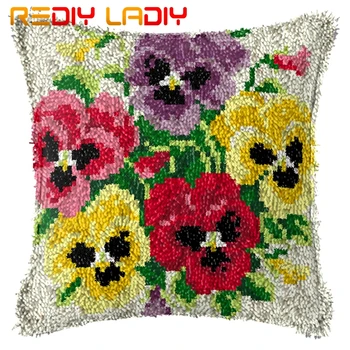 

Latch Hook Kits Make Your Own Cushion Pansy Flowers Printed Canvas Crochet Pillow Case Latch Hook Cushion Cover Hobby & Crafts