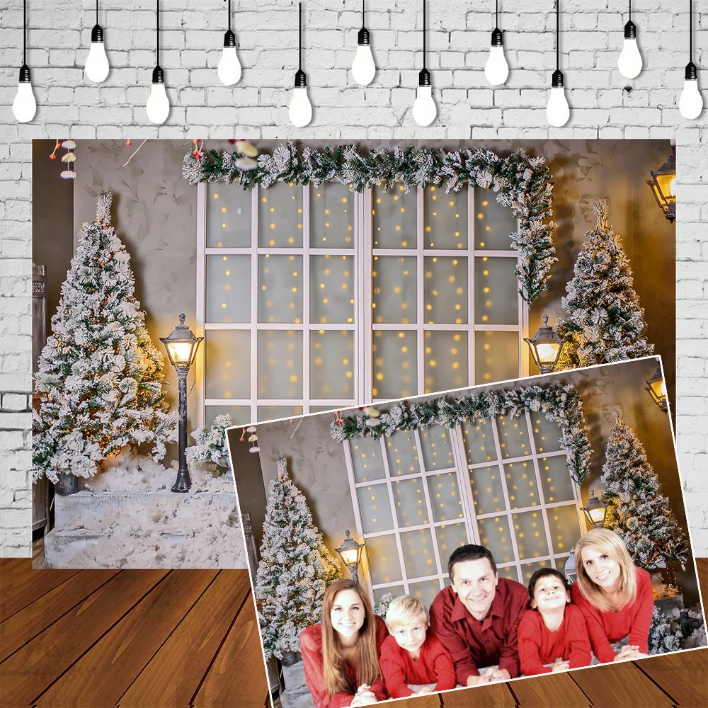 Christmas Backdrop Noel Warm Lights glow Xmas Trees Banner Snowflake Photo Studio Background Photography Portrait Mural Poster |